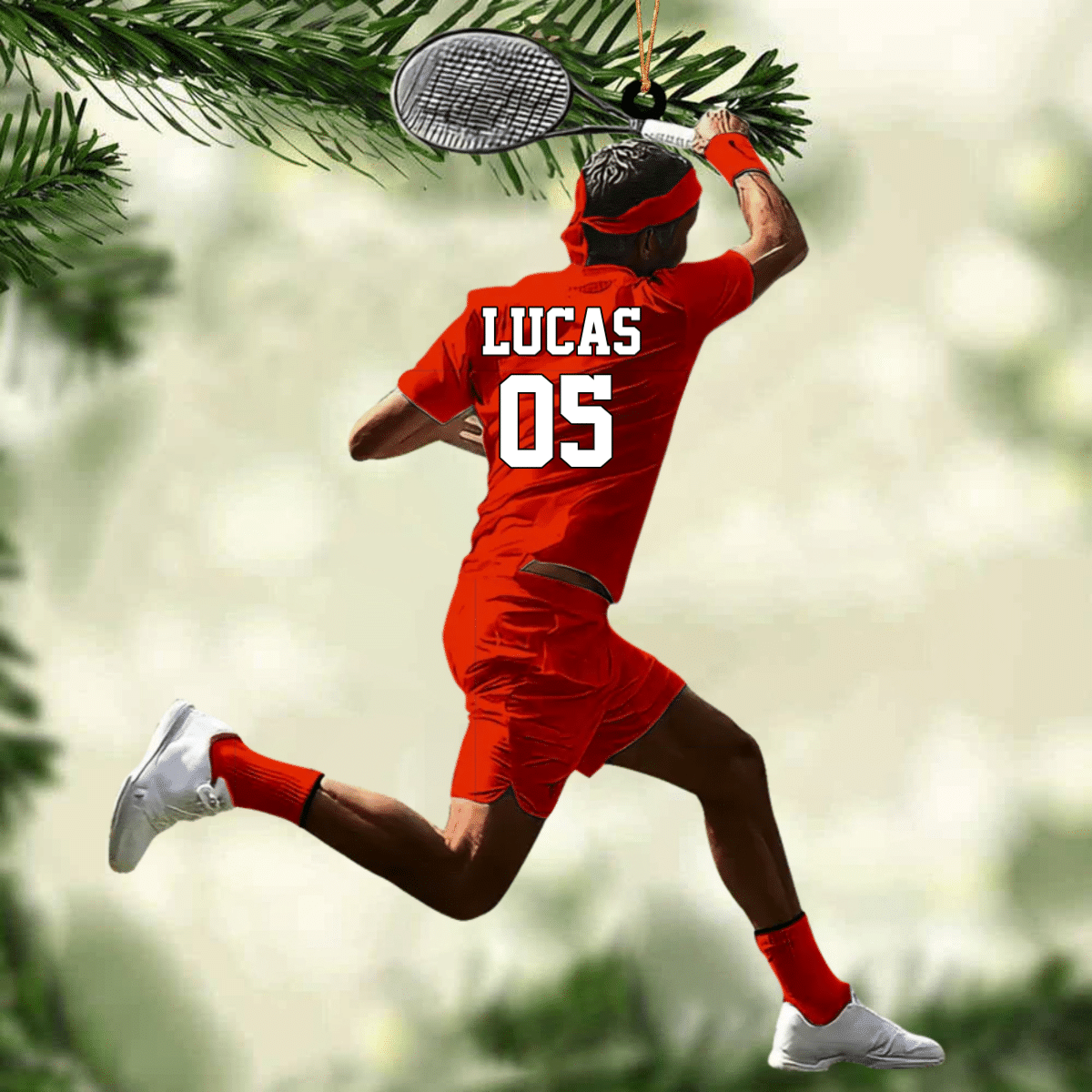 Customized Black Boy Tennis Player Acrylic Christmas Ornament for African American Tennis Players