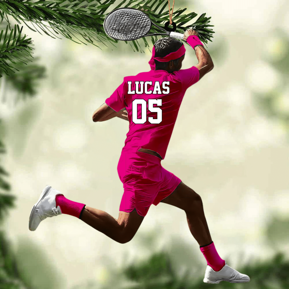 Customized Black Boy Tennis Player Acrylic Christmas Ornament for African American Tennis Players