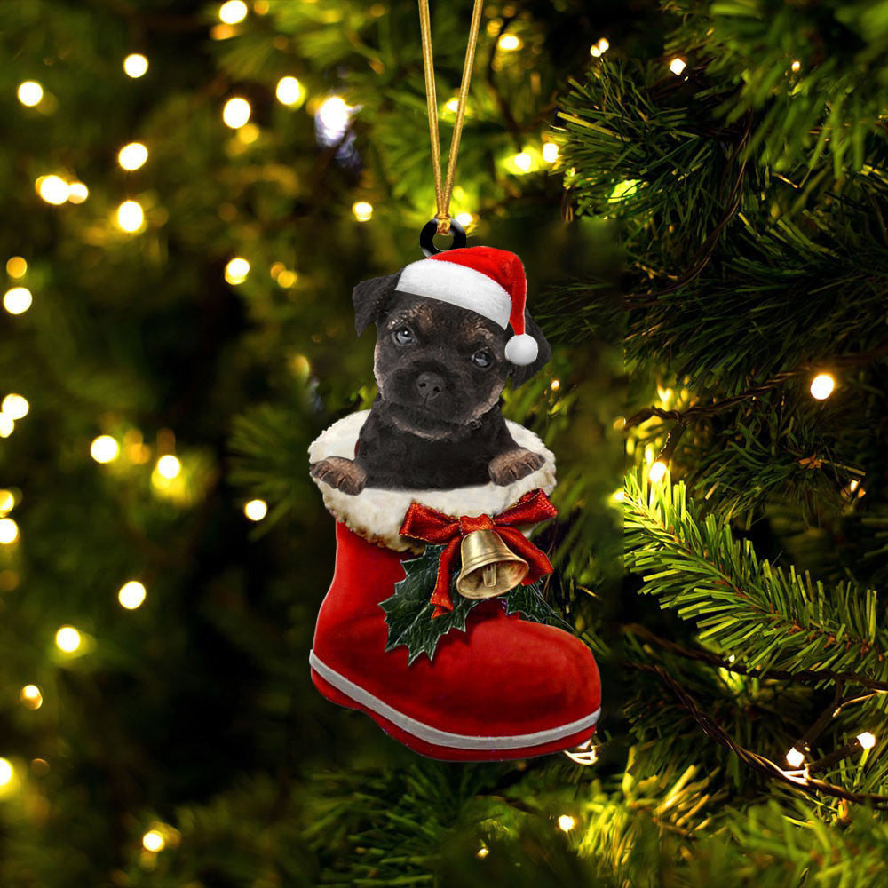 Border Terrier In Santa Boot Christmas Two Sided Ornament