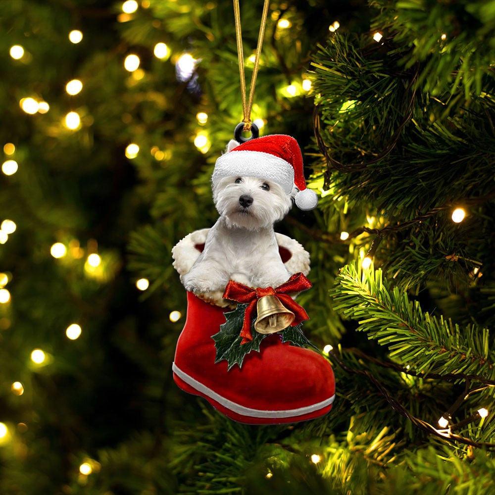 West Highland White Terrier In Santa Boot Christmas Two Sided Ornament