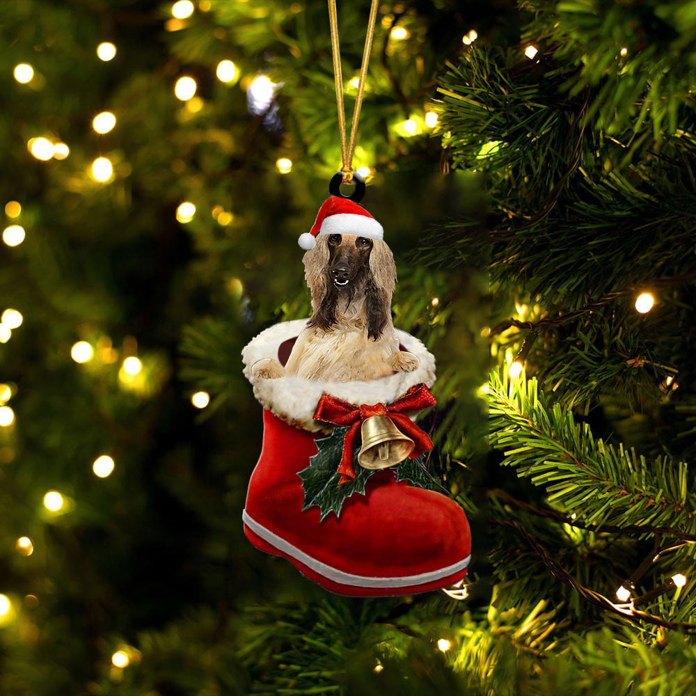 Afghan Hound In Santa Boot Christmas Two Sided Ornament