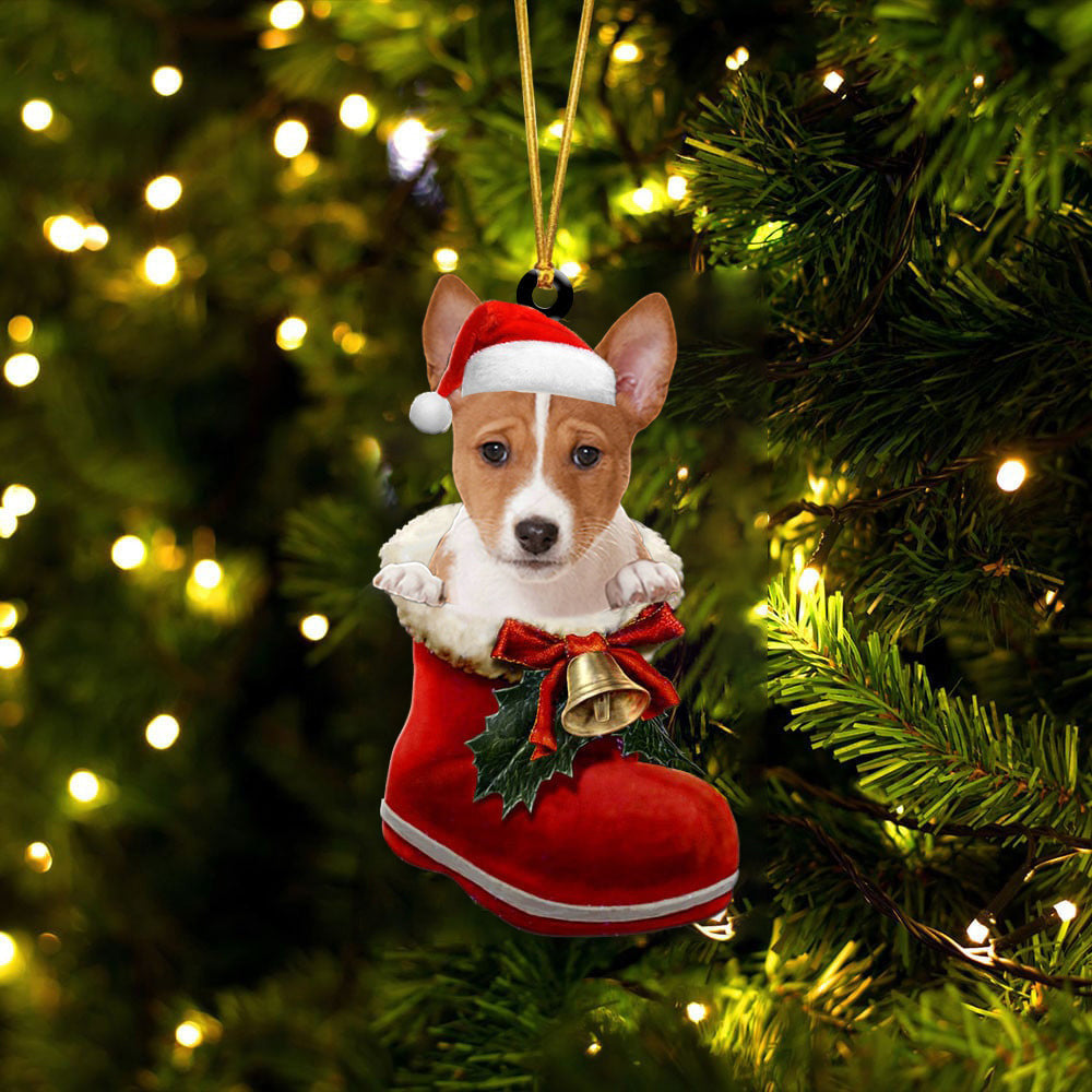 Basenji 2 In Santa Boot Christmas Two Sided Ornament
