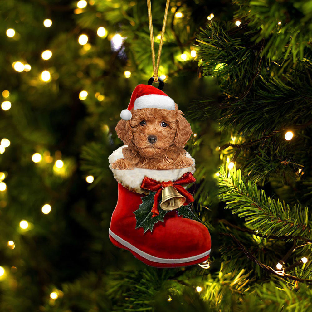 Miniature Poodle In Santa Boot Christmas Two Sided Ornament