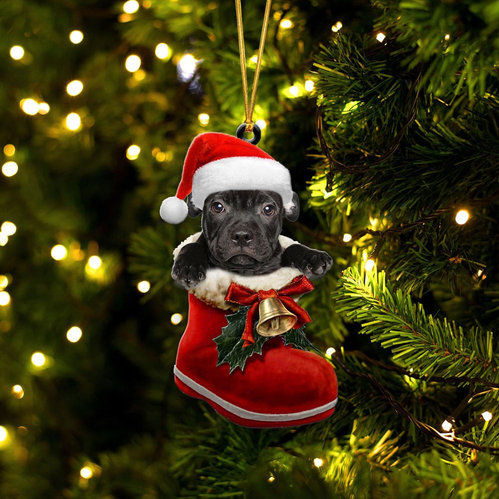 American Staffordshire Terrier In Santa Boot Christmas Two Sided Ornament
