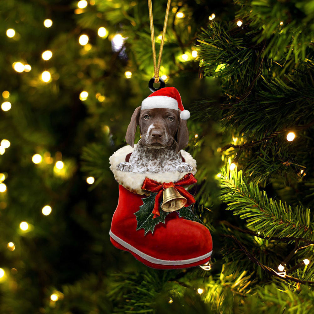 German Shorthaired Pointer 2 In Santa Boot Christmas Two Sided Ornament