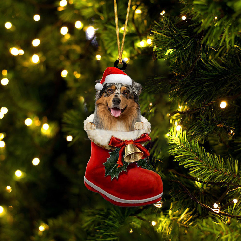 Australian Terrier 3 In Santa Boot Christmas Two Sided Ornament