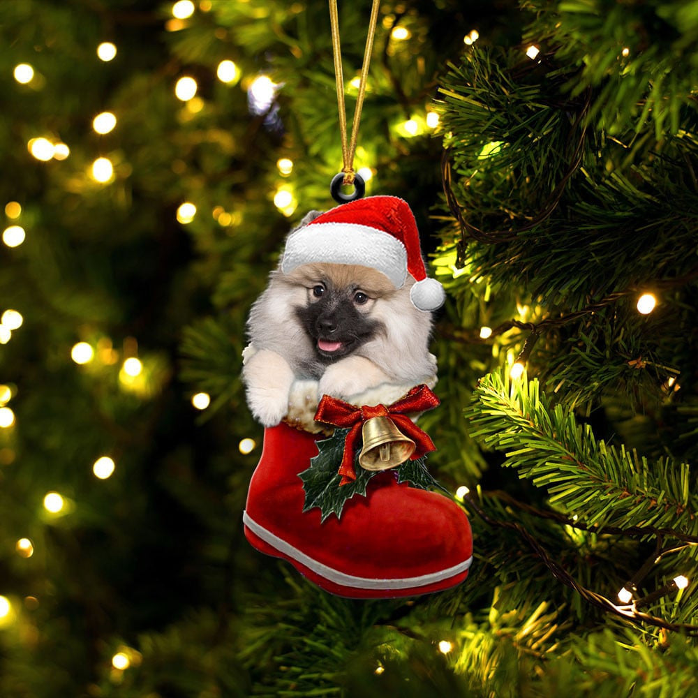 Keeshound In Santa Boot Christmas Two Sided Ornament