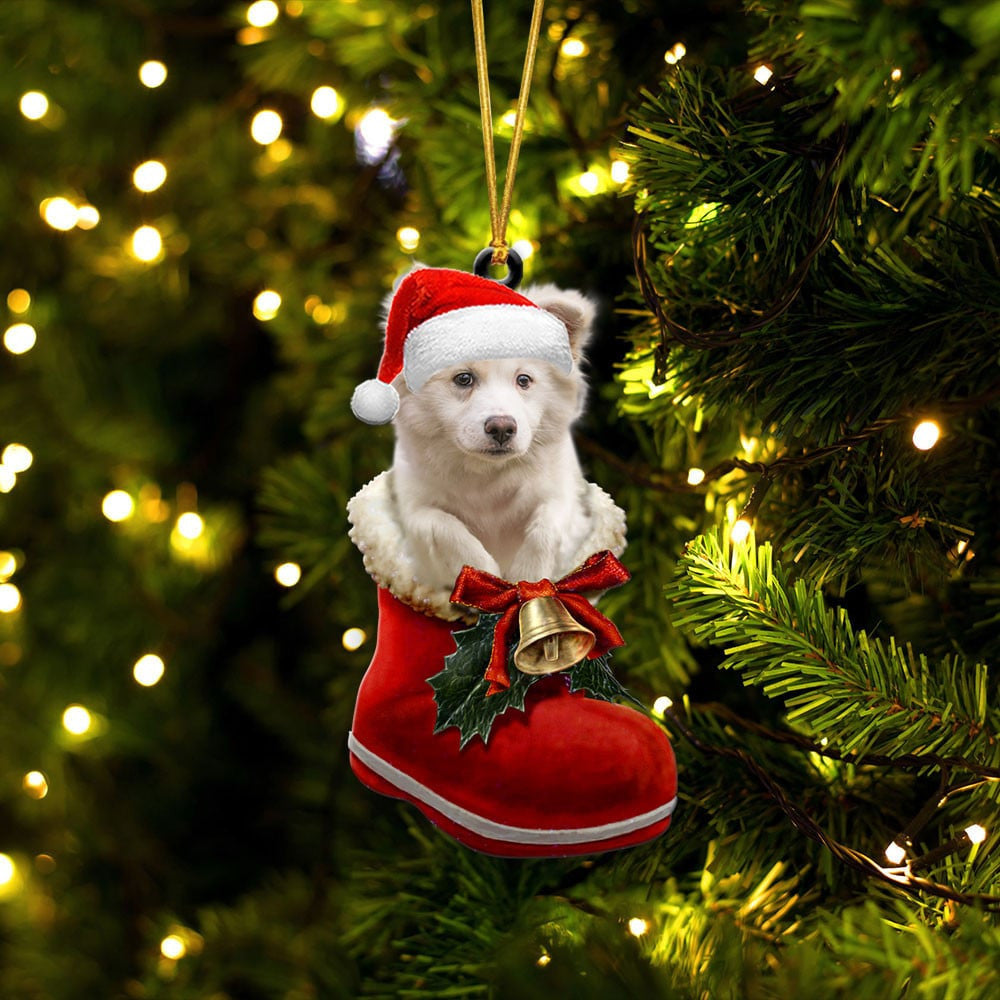 Icelandic Sheepdog In Santa Boot Christmas Two Sided Ornament