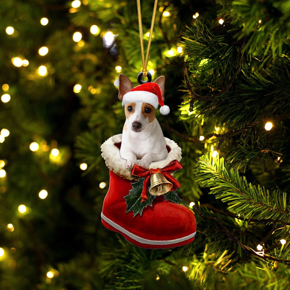 Rat Terrier In Santa Boot Christmas Two Sided Ornament