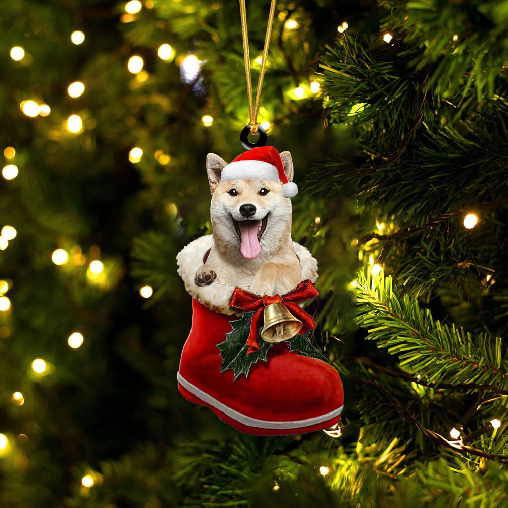 Shiba Inu 1 In Santa Boot Christmas Two Sided Ornament