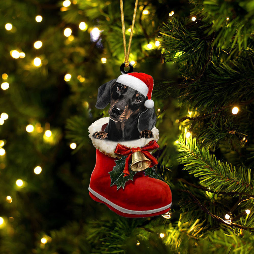 Dachshund 3 In Santa Boot Christmas Two Sided Ornament