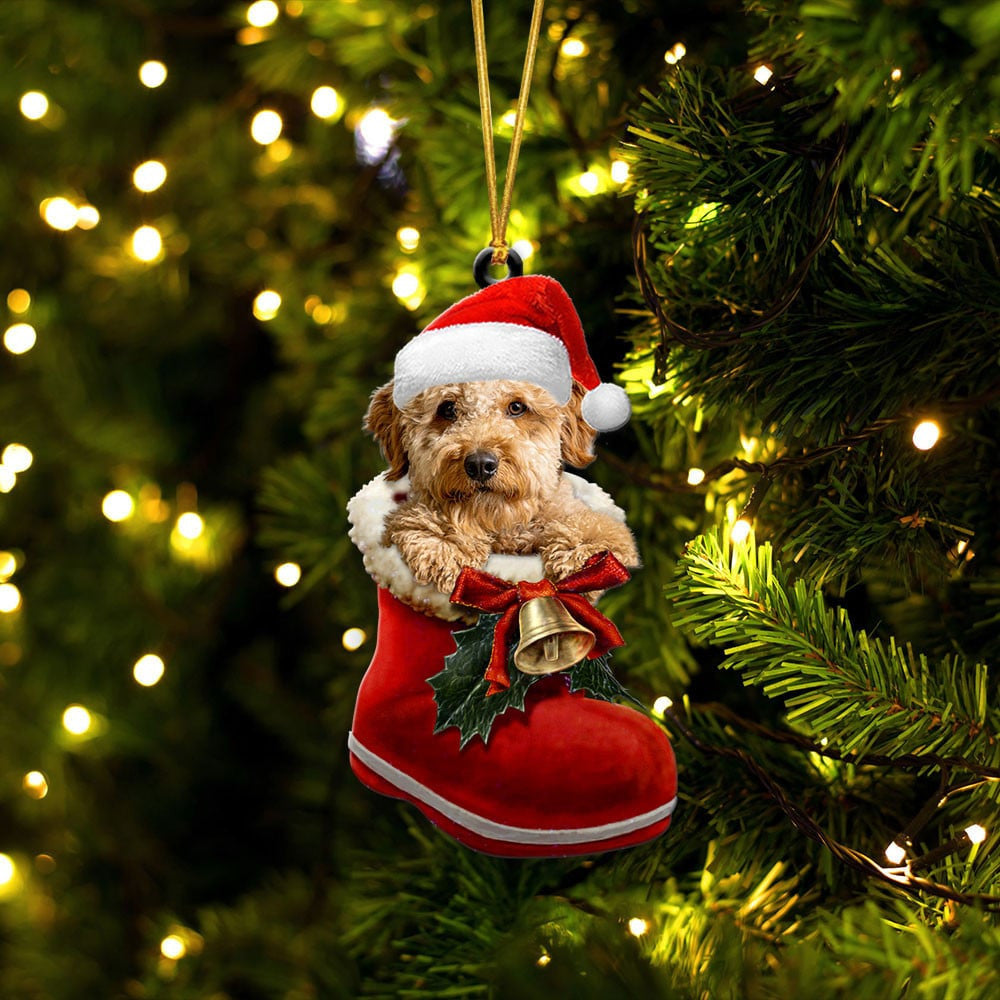 Goldendoodle In Santa Boot Christmas Two Sided Ornament