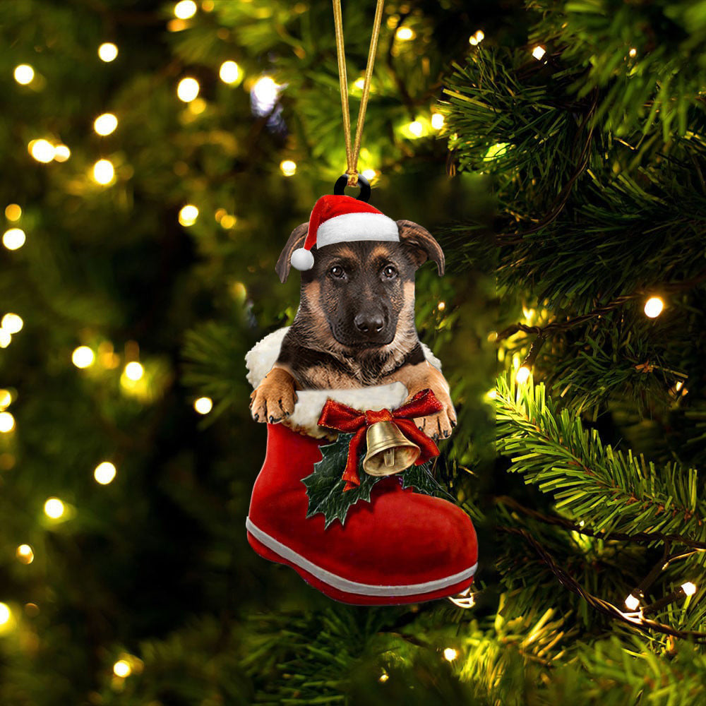 German Shepherd 4 In Santa Boot Christmas Two Sided Ornament