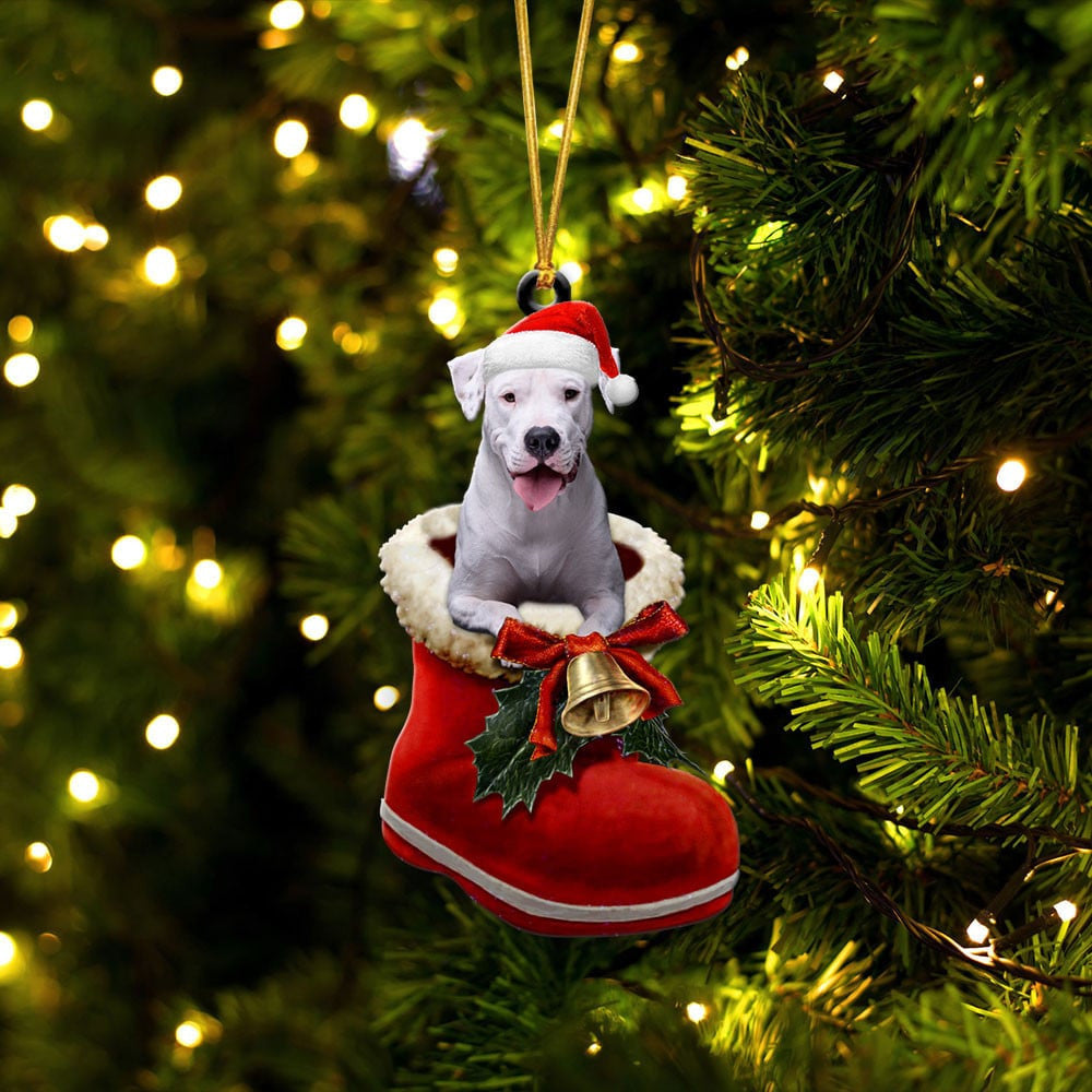 Dogo Argentino In Santa Boot Christmas Two Sided Ornament