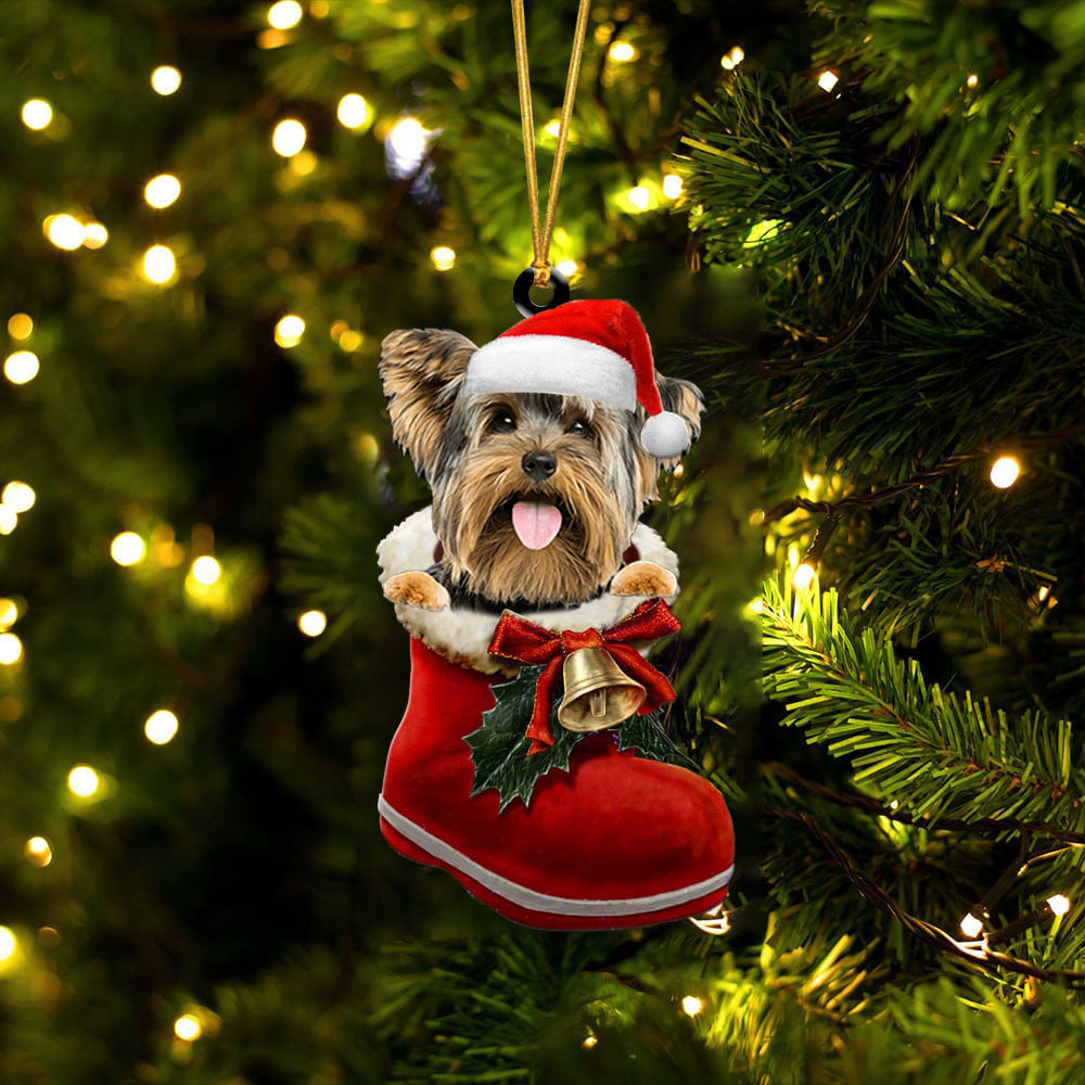 Yorkshire Terrier  5 In Santa Boot Christmas Two Sided Ornament