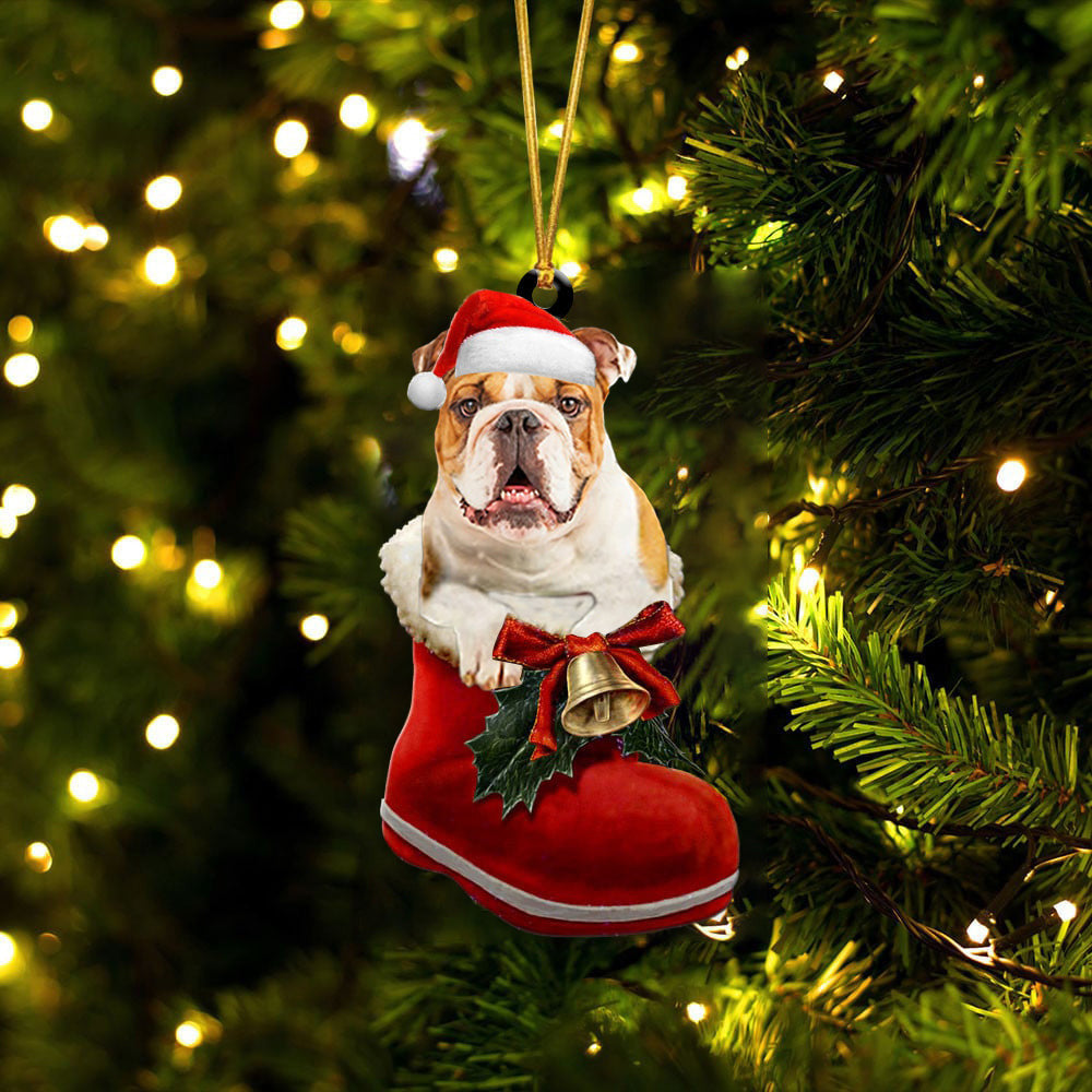 Bulldog 1 In Santa Boot Christmas Two Sided Ornament