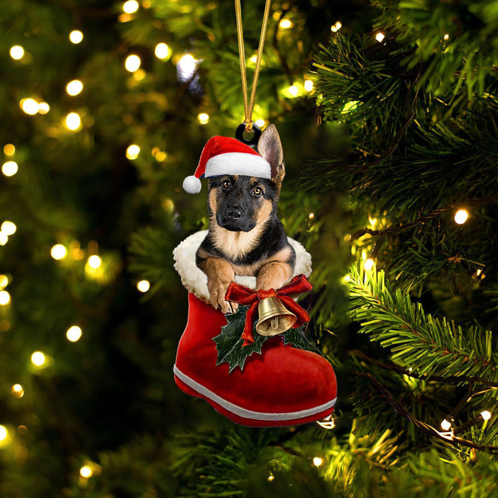 German Shepherd 1 In Santa Boot Christmas Two Sided Ornament