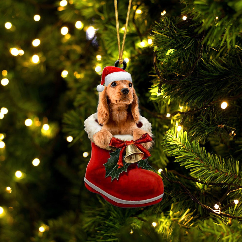 Cocker Spaniel In Santa Boot Christmas Two Sided Ornament