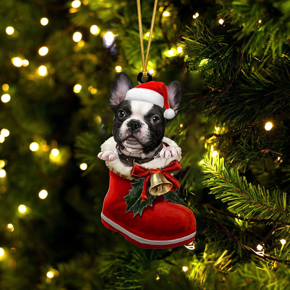 French Bulldog In Santa Boot Christmas Two Sided Ornament