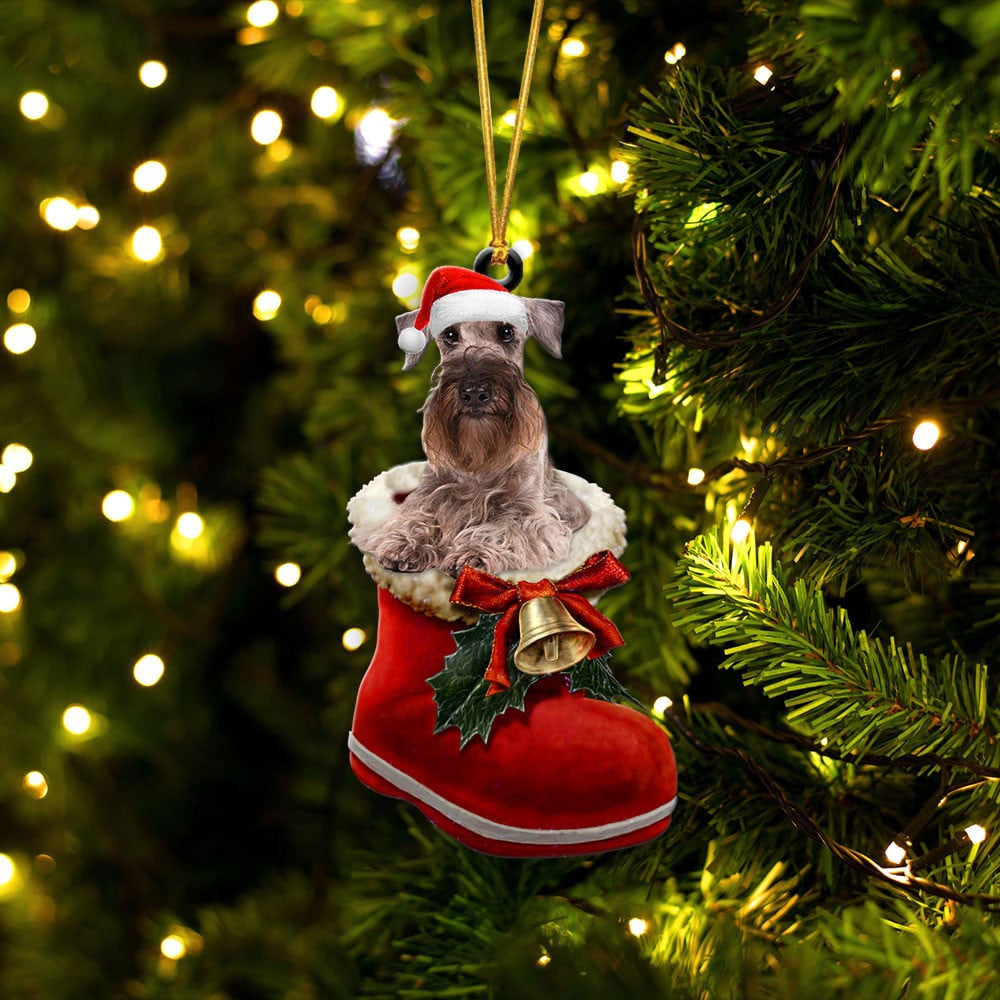 Cesky Terrier In Santa Boot Christmas Two Sided Ornament