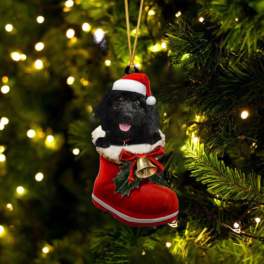Goldendoodle(Black In Santa Boot Christmas Two Sided Ornament