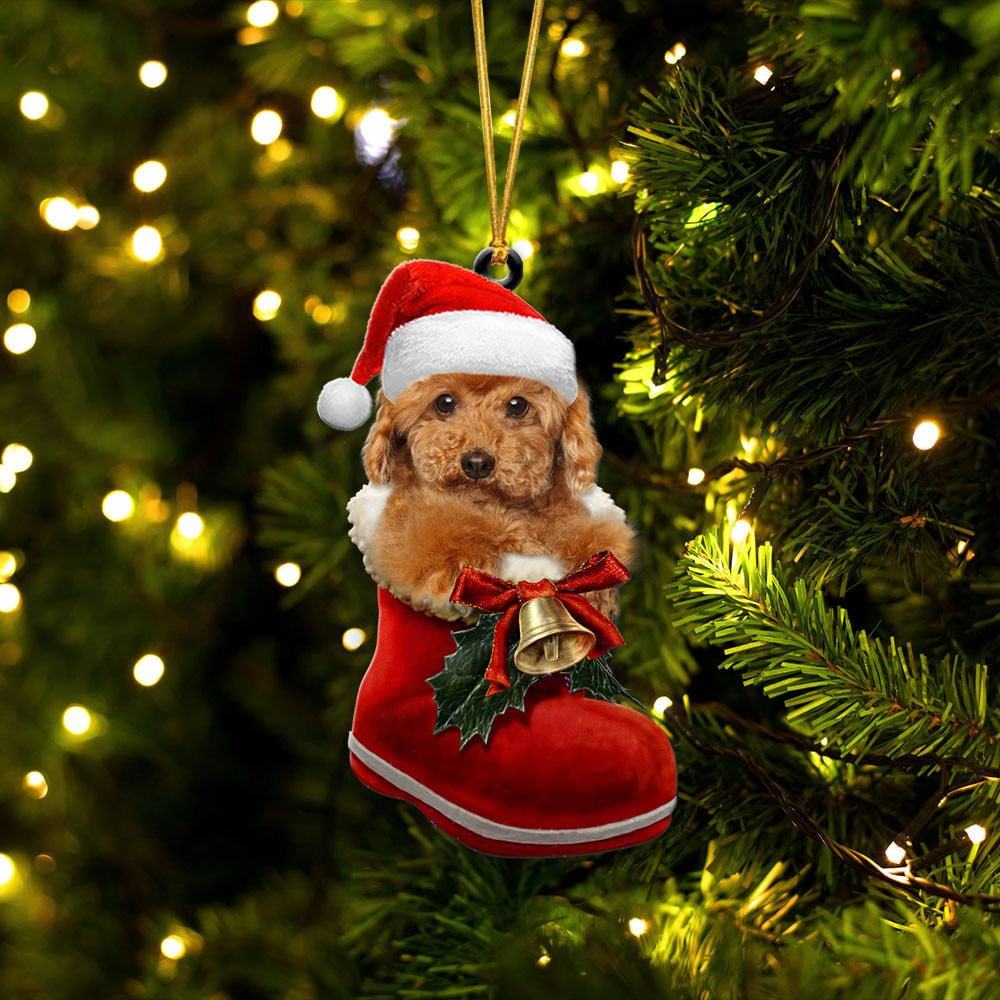 Poodle In Santa Boot Christmas Two Sided Ornament