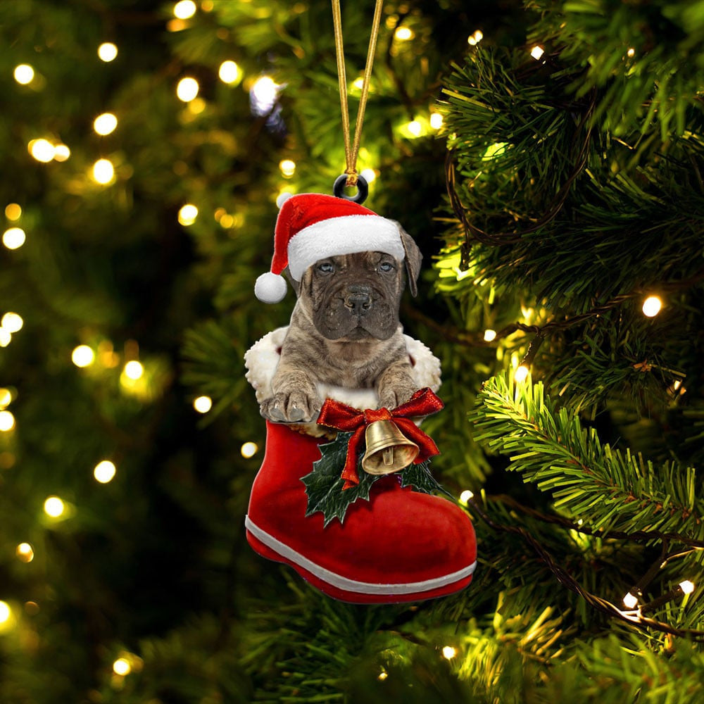 Bullmastiff In Santa Boot Christmas Two Sided Ornament
