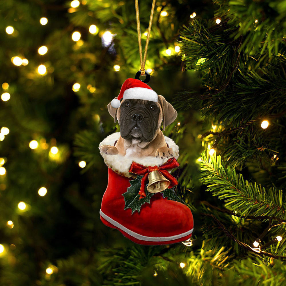 Bullmastiff 2 In Santa Boot Christmas Two Sided Ornament