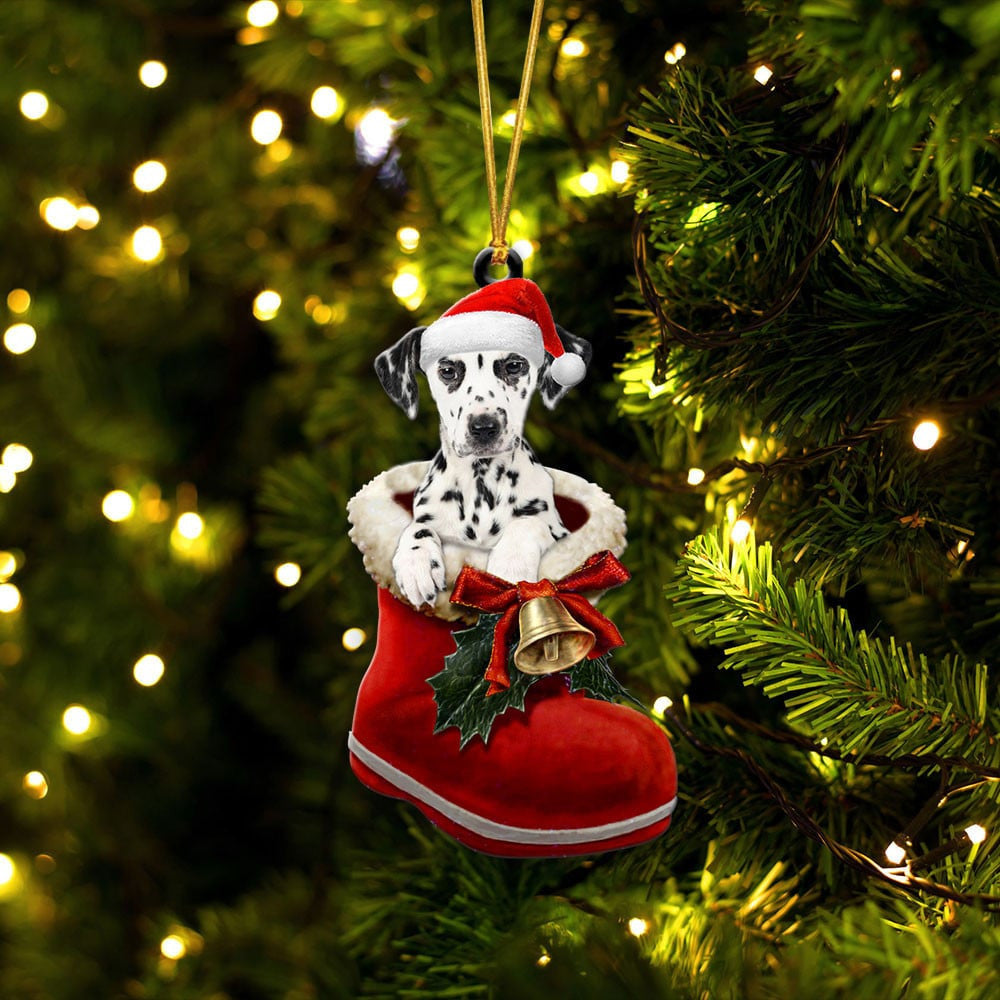 Dalmatian In Santa Boot Christmas Two Sided Ornament