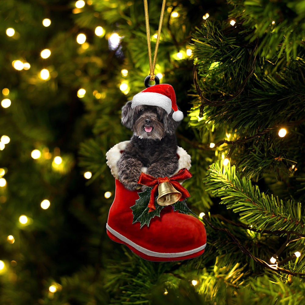 Schnoodle In Santa Boot Christmas Two Sided Ornament