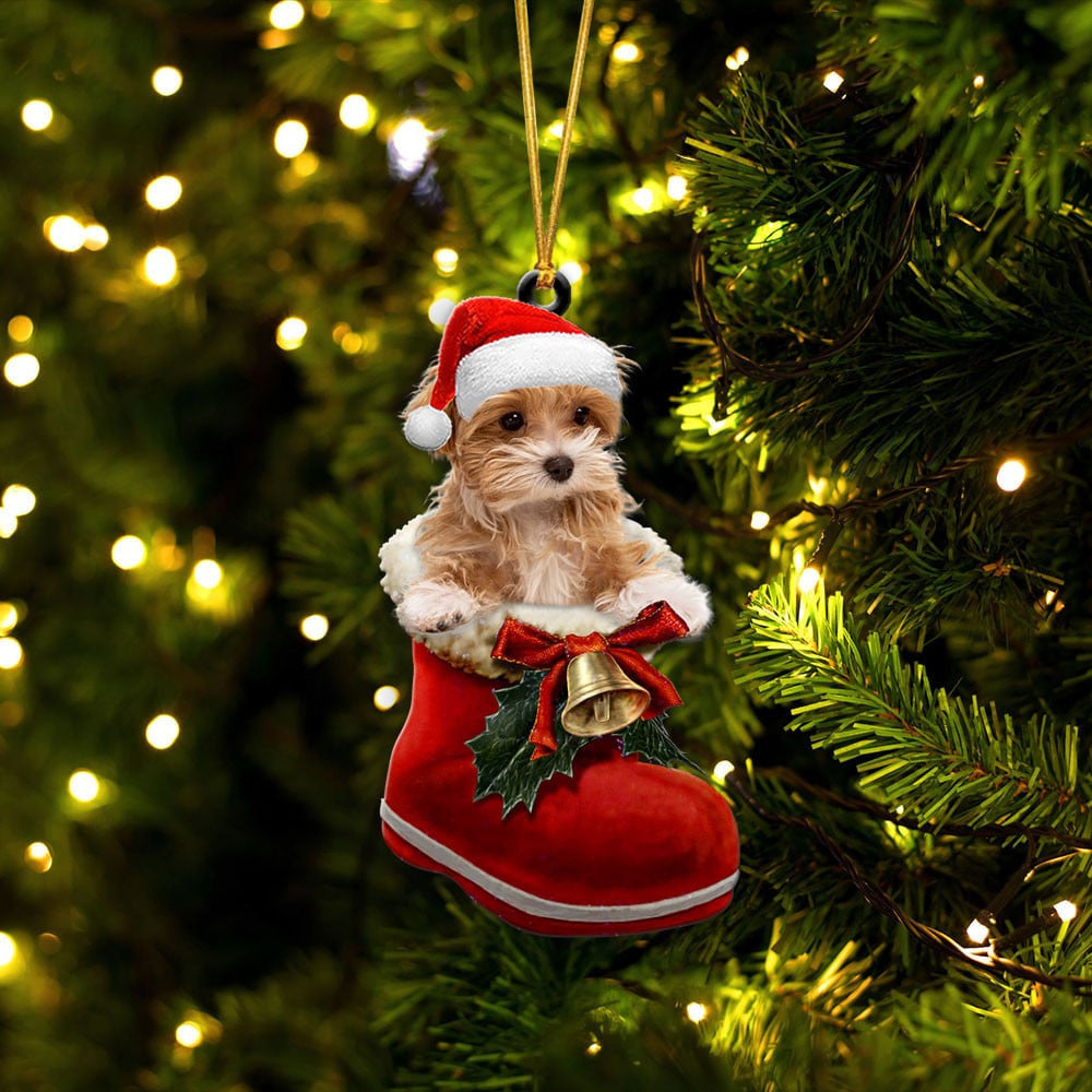 Maltipoo In Santa Boot Christmas Two Sided Ornament