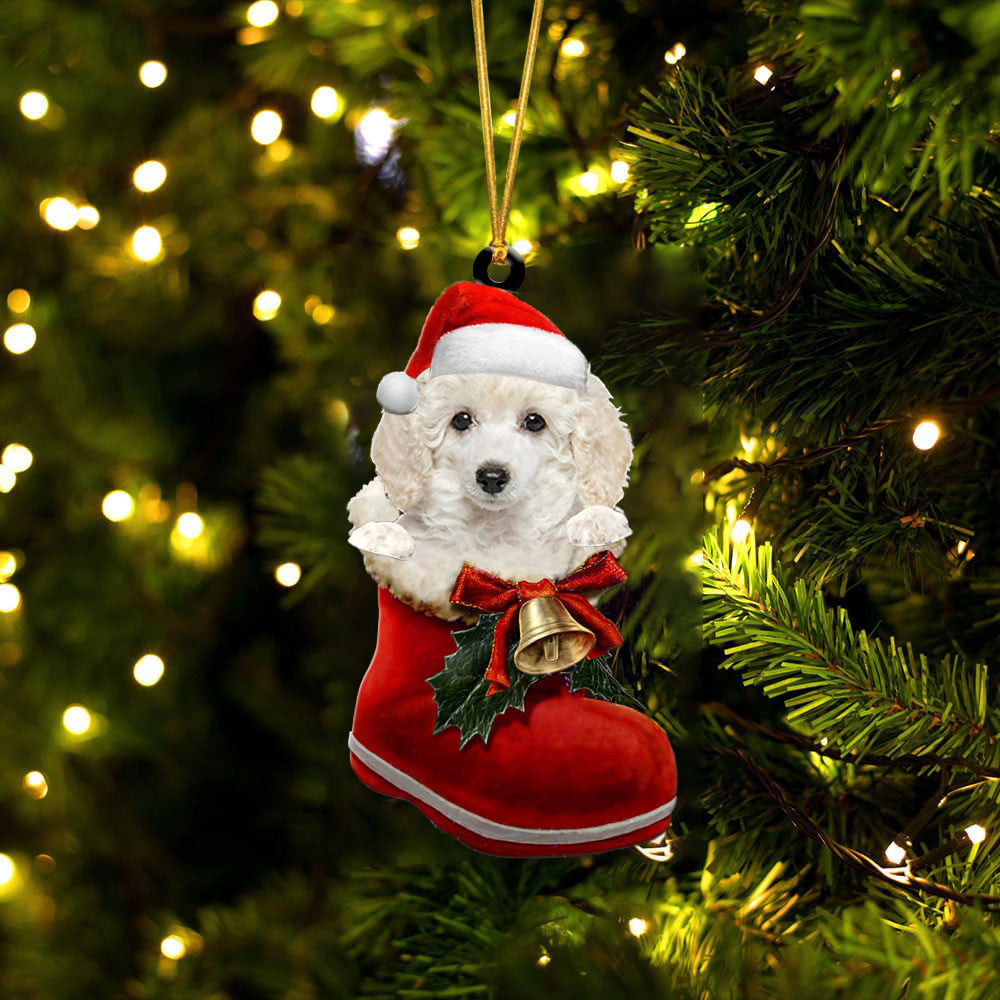Toy Poodle(White In Santa Boot Christmas Two Sided Ornament