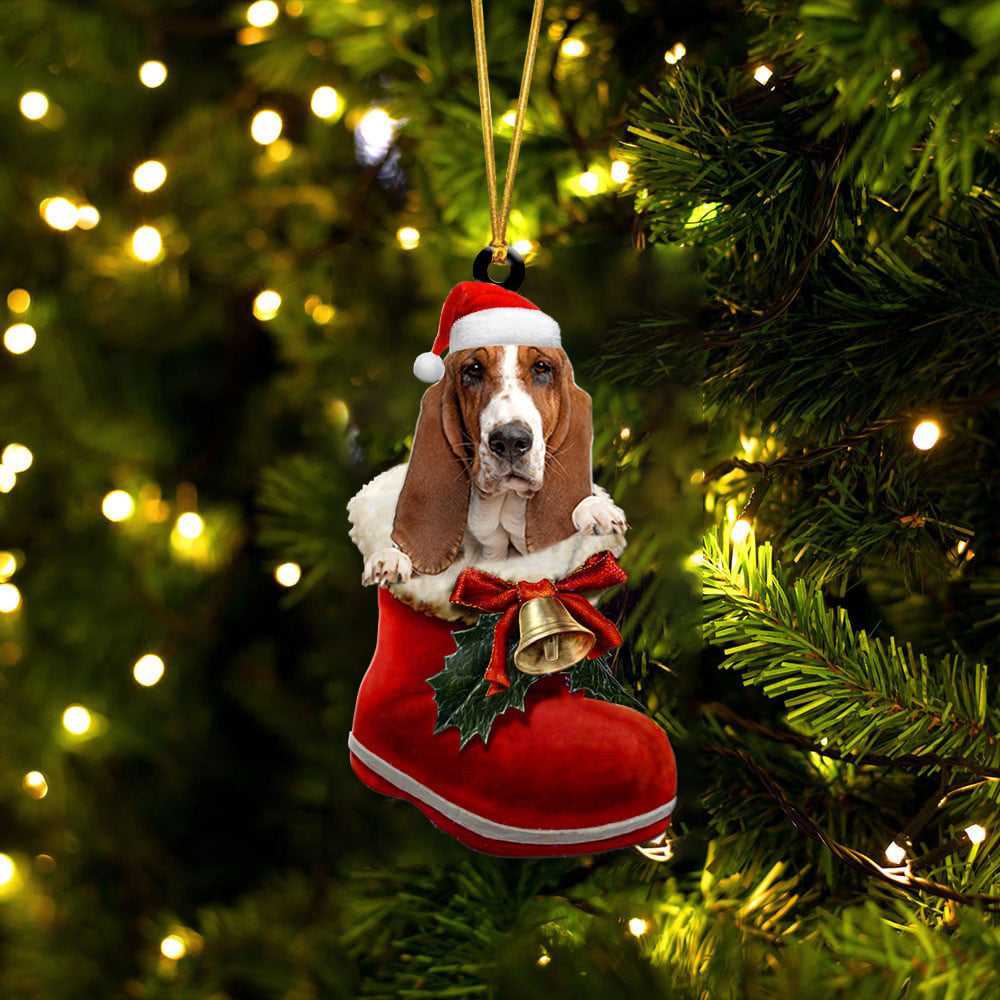 Basset Hound 3 In Santa Boot Christmas Two Sided Ornament