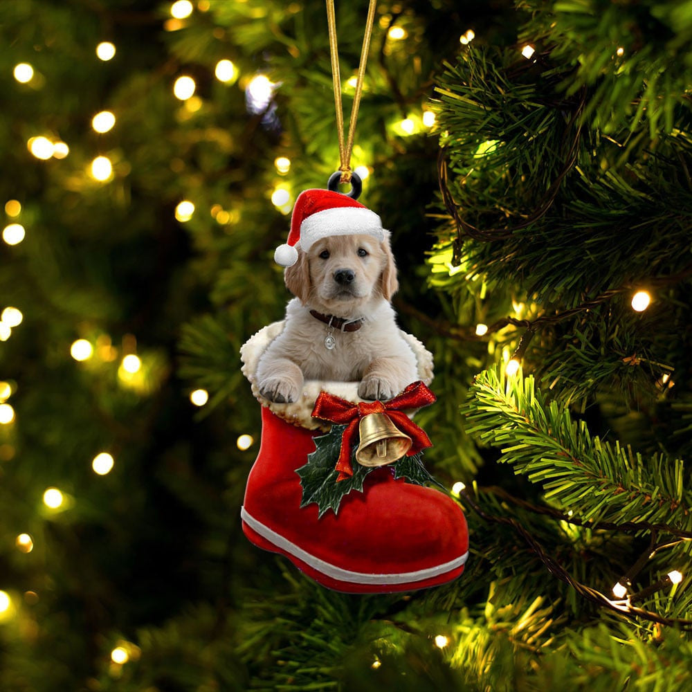 Golden Retriever In Santa Boot Christmas Two Sided Ornament