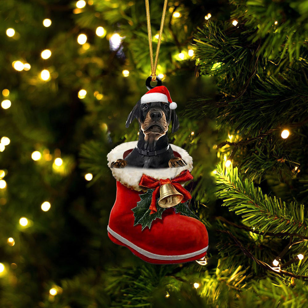 Dobermann 1 In Santa Boot Christmas Two Sided Ornament