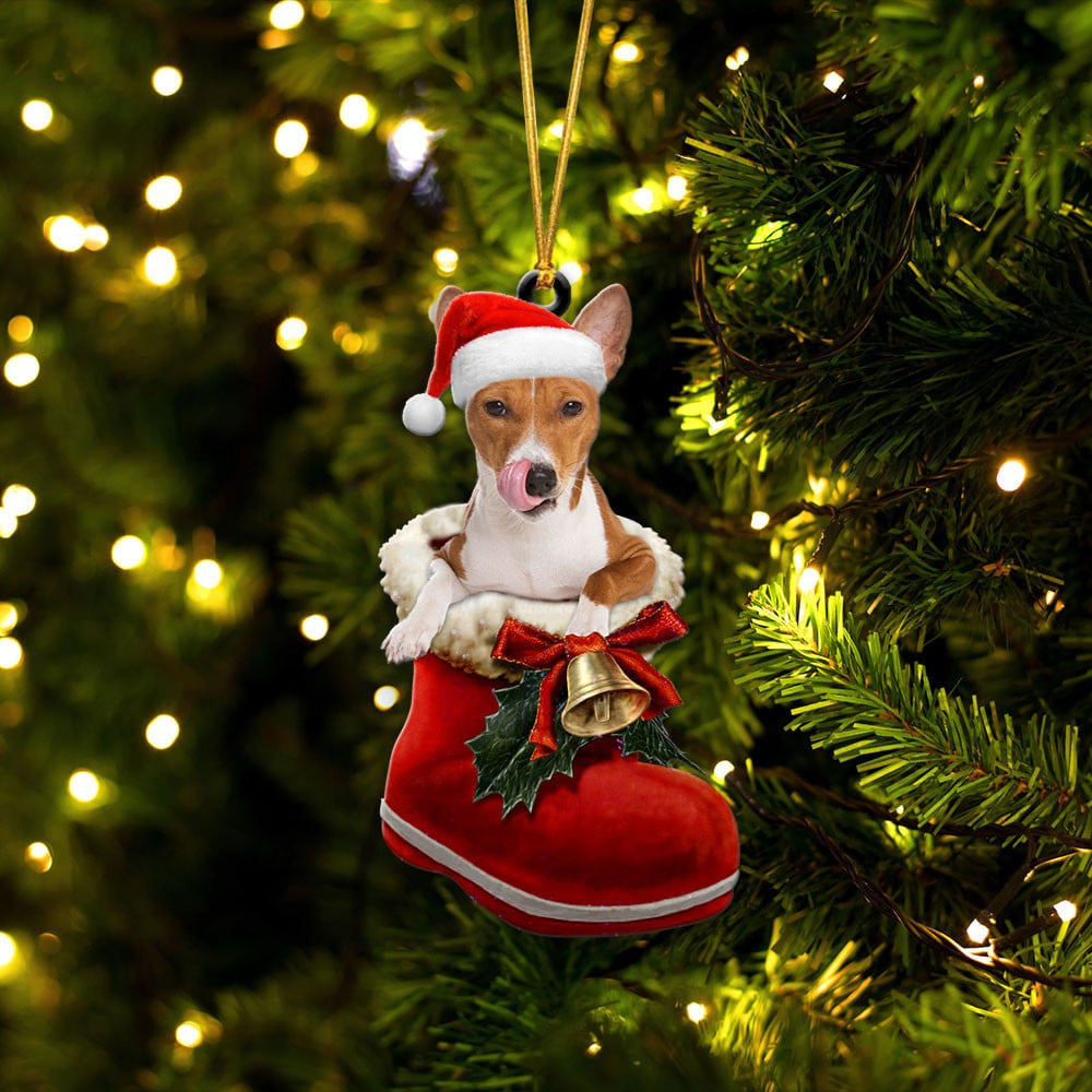 Basenji In Santa Boot Christmas Two Sided Ornament