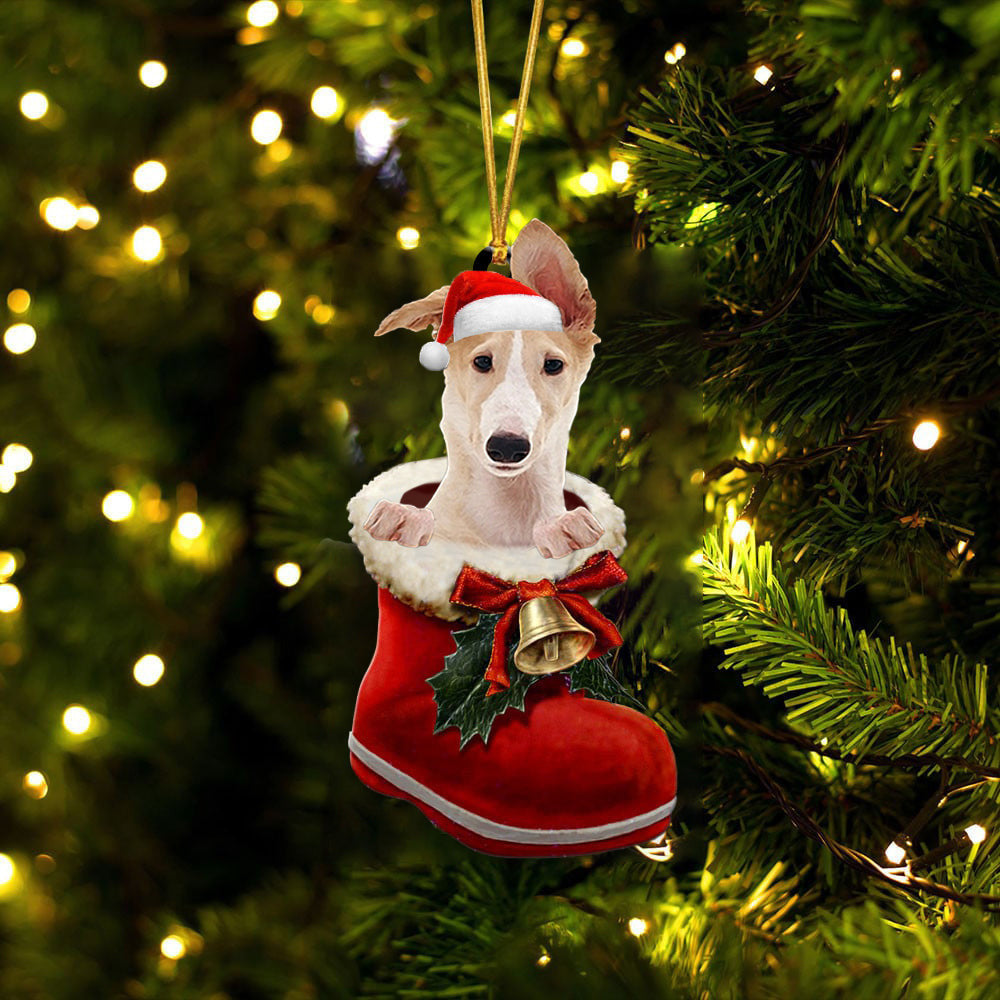 Borzoi 2 In Santa Boot Christmas Two Sided Ornament
