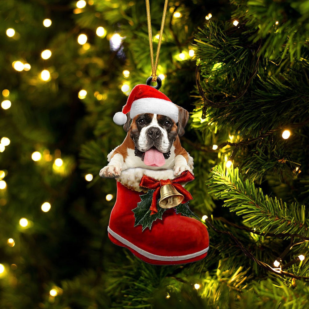 Boxer In Santa Boot Christmas Two Sided Ornament