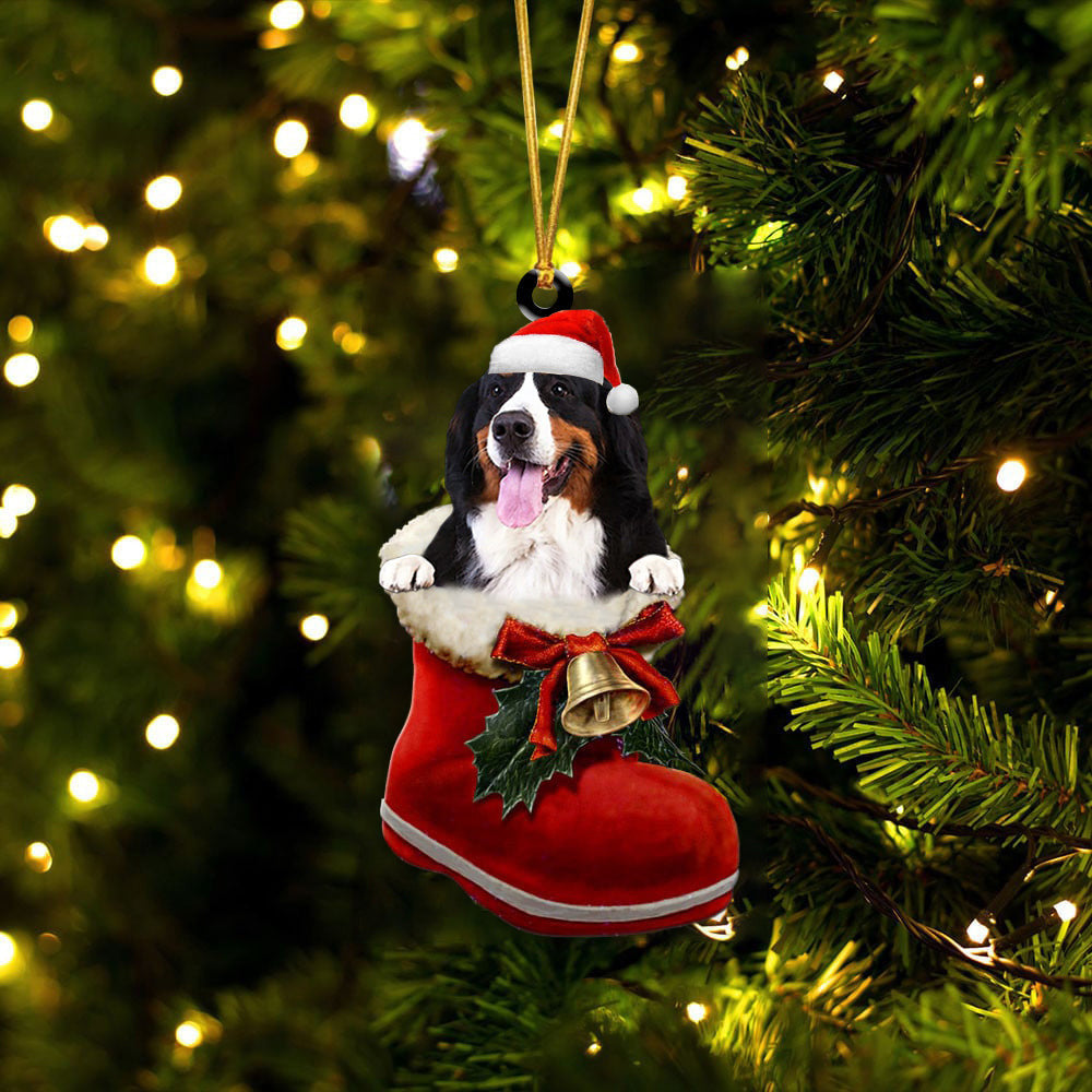 Bernese Mountain Dog 2 In Santa Boot Christmas Two Sided Ornament