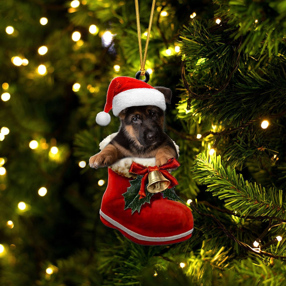 German Shepherd In Santa Boot Christmas Two Sided Ornament