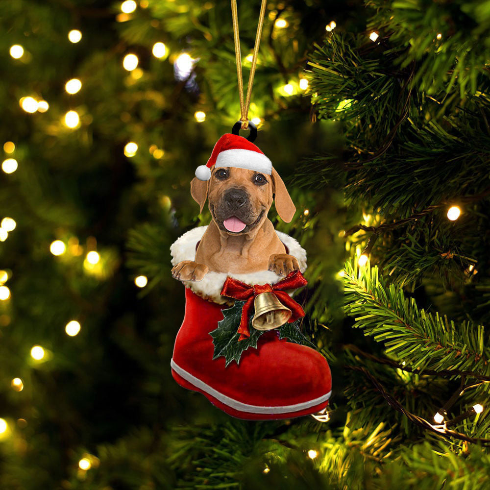 Boerboel In Santa Boot Christmas Two Sided Ornament