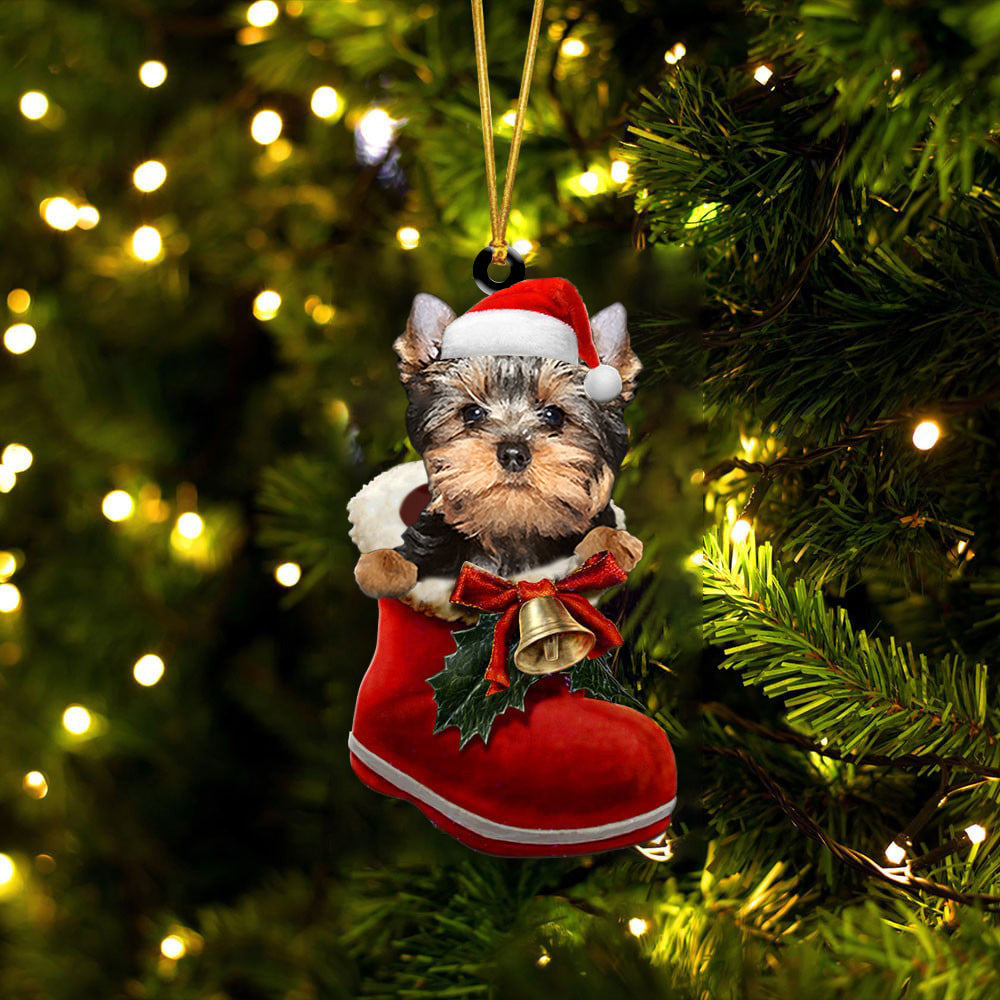 Yorkshire Terrier  6 In Santa Boot Christmas Two Sided Ornament