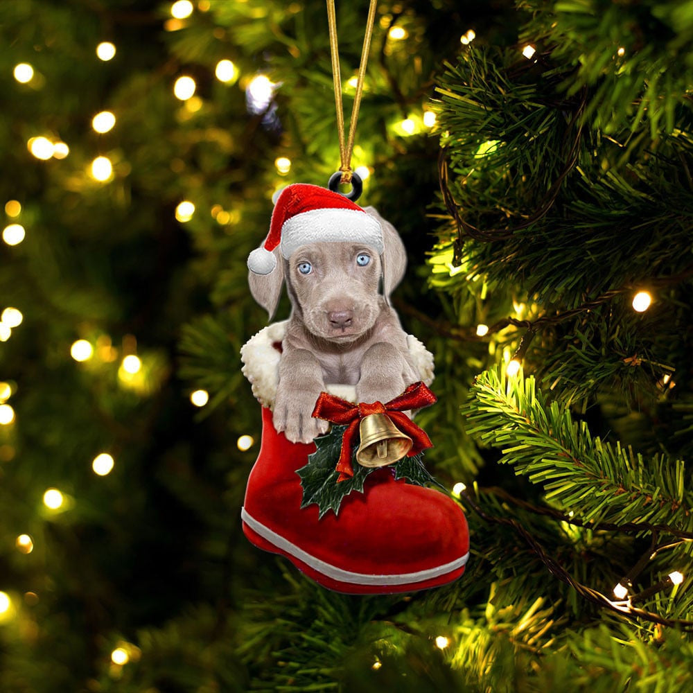 Weimaraner In Santa Boot Christmas Two Sided Ornament