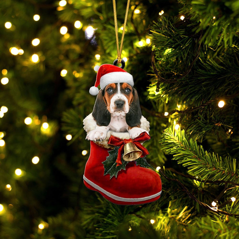 Basset Hound In Santa Boot Christmas Two Sided Ornament