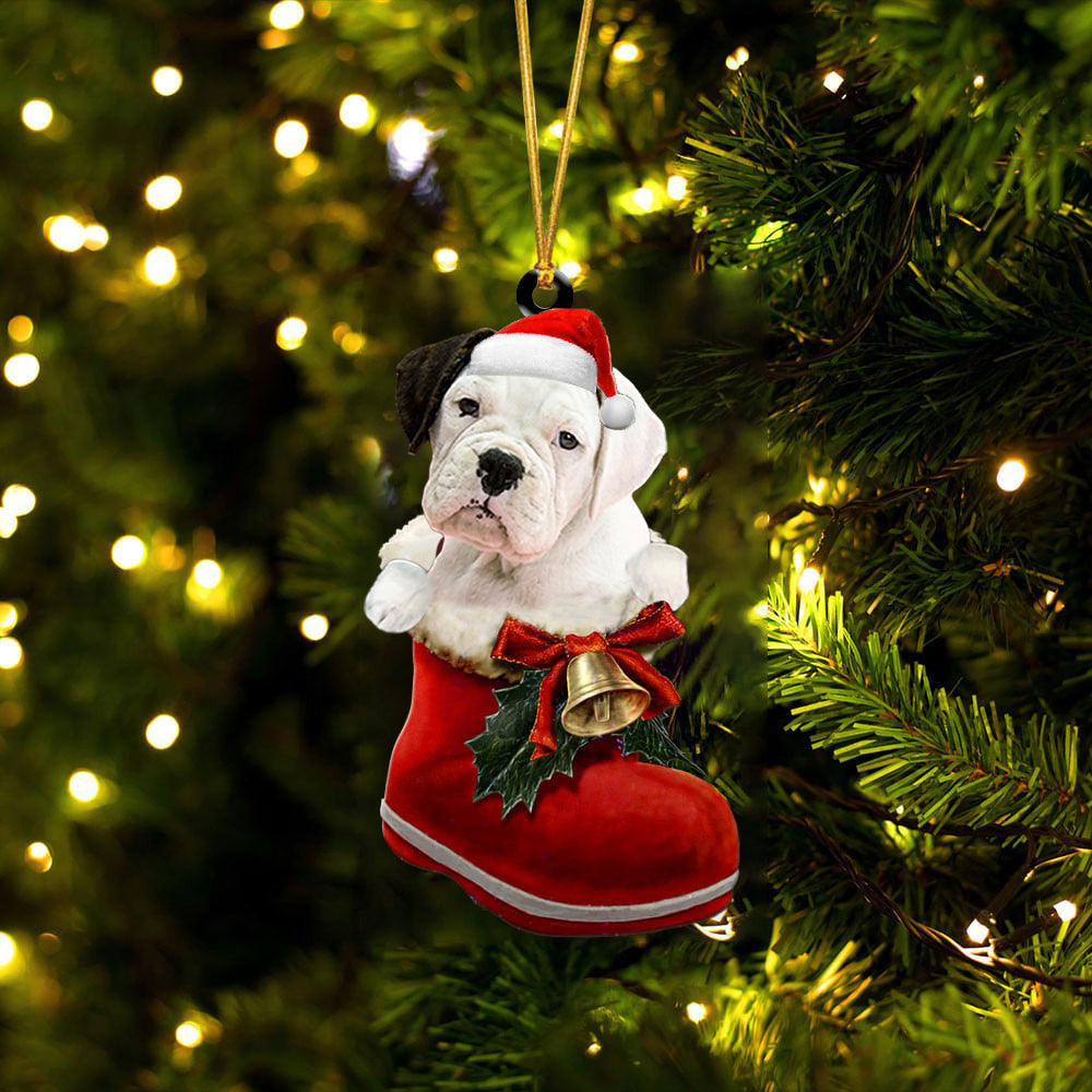 Boxer 3 In Santa Boot Christmas Two Sided Ornament