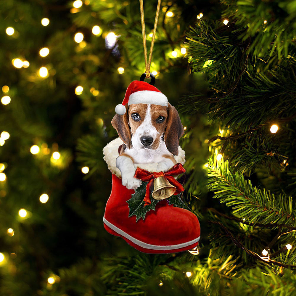 Beagle 3 In Santa Boot Christmas Two Sided Ornament