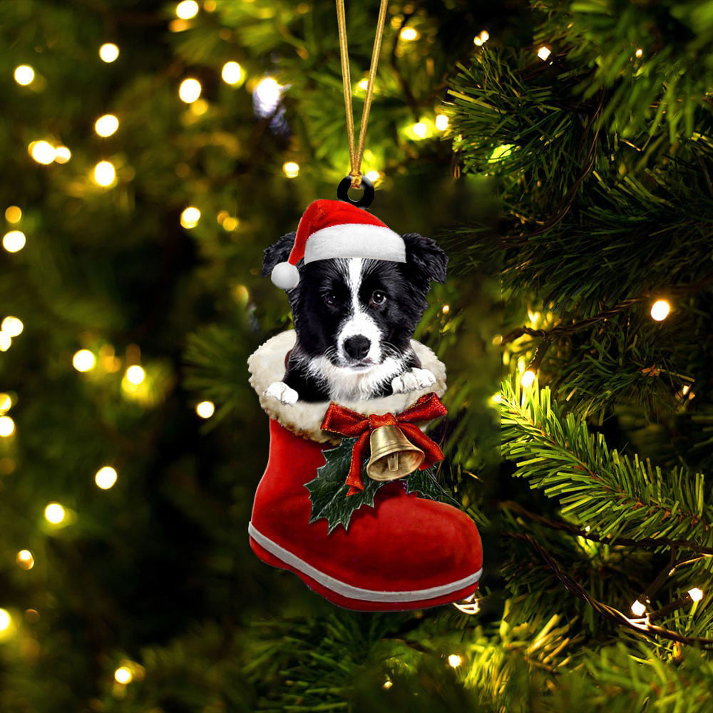 Border Collie 3 In Santa Boot Christmas Two Sided Ornament