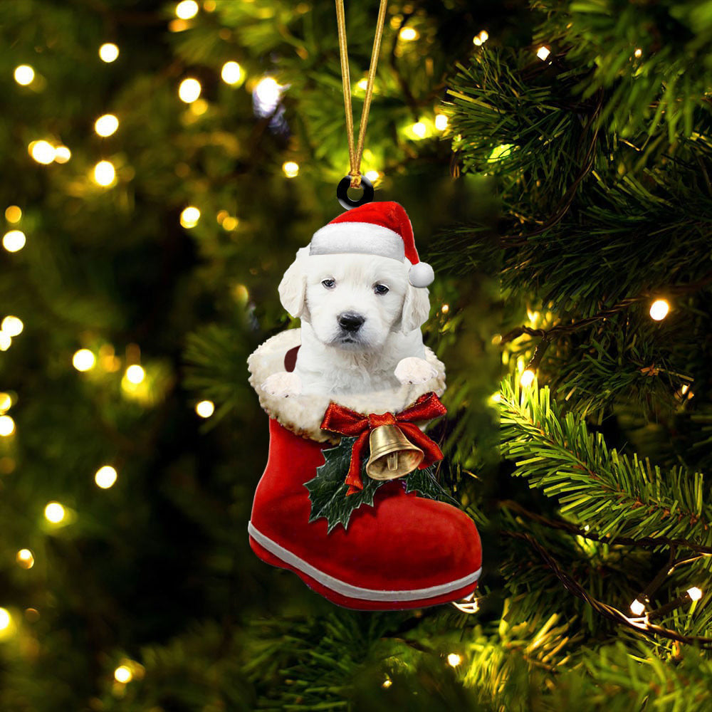 Golden Retriever White In Santa Boot Christmas Two Sided Ornament