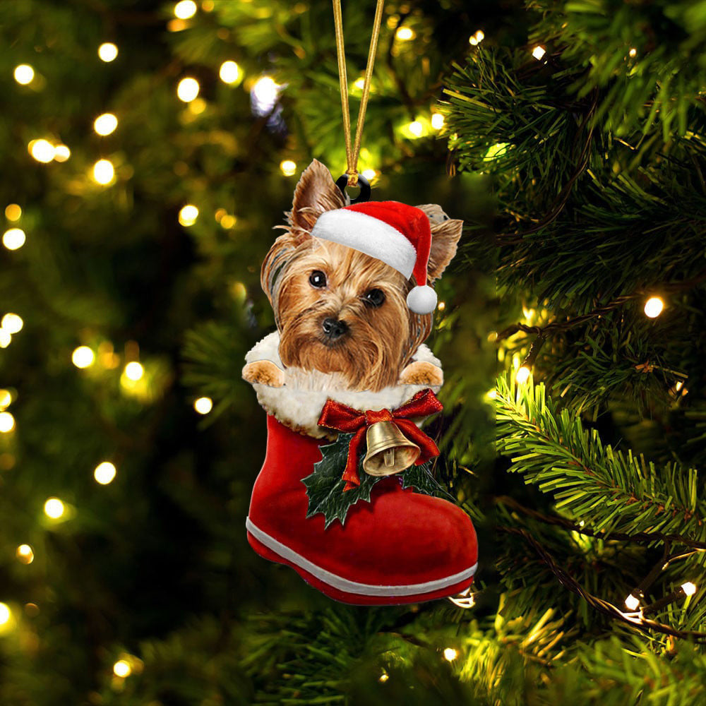 Yorkshire Terrier  4 In Santa Boot Christmas Two Sided Ornament