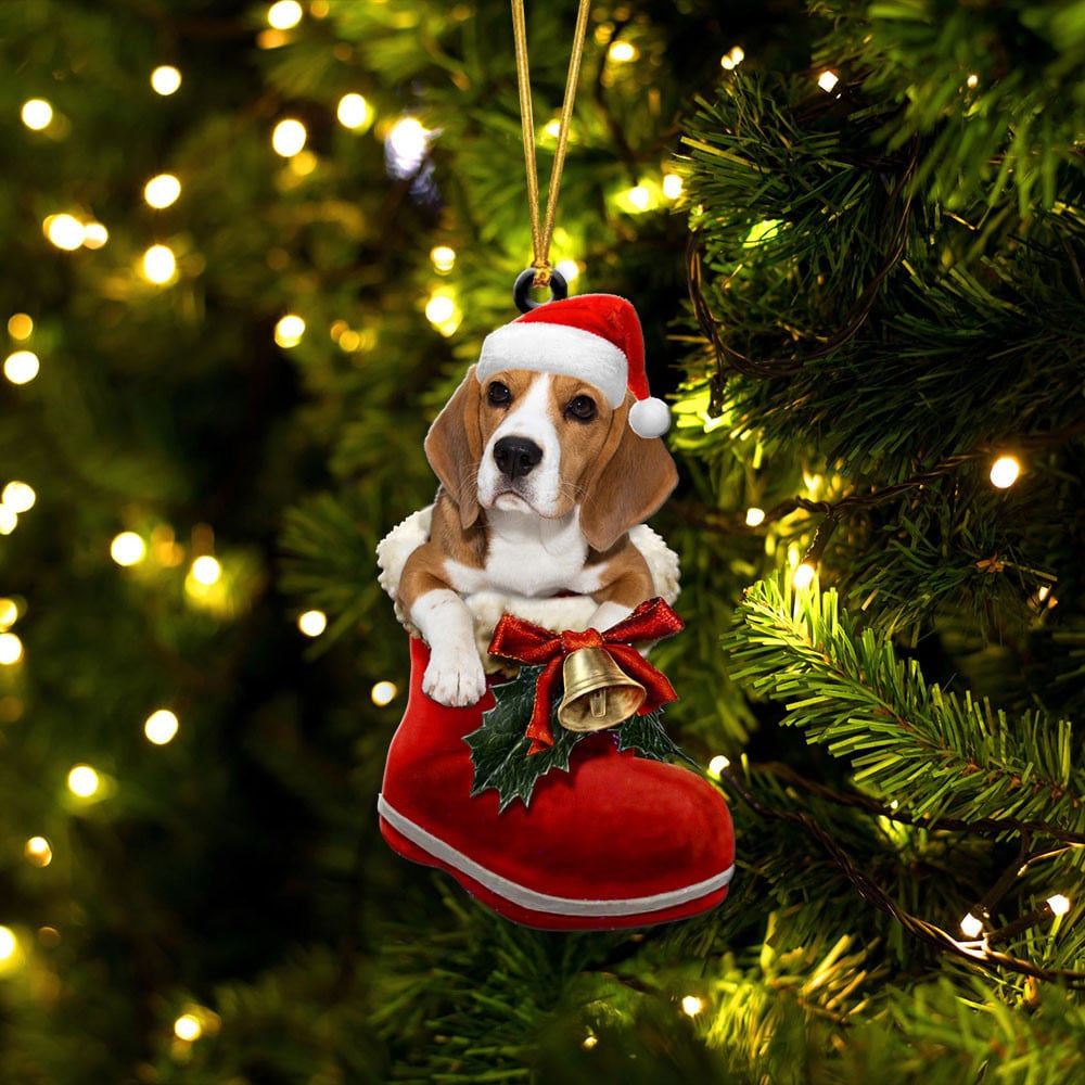 Beagle In Santa Boot Christmas Two Sided Ornament